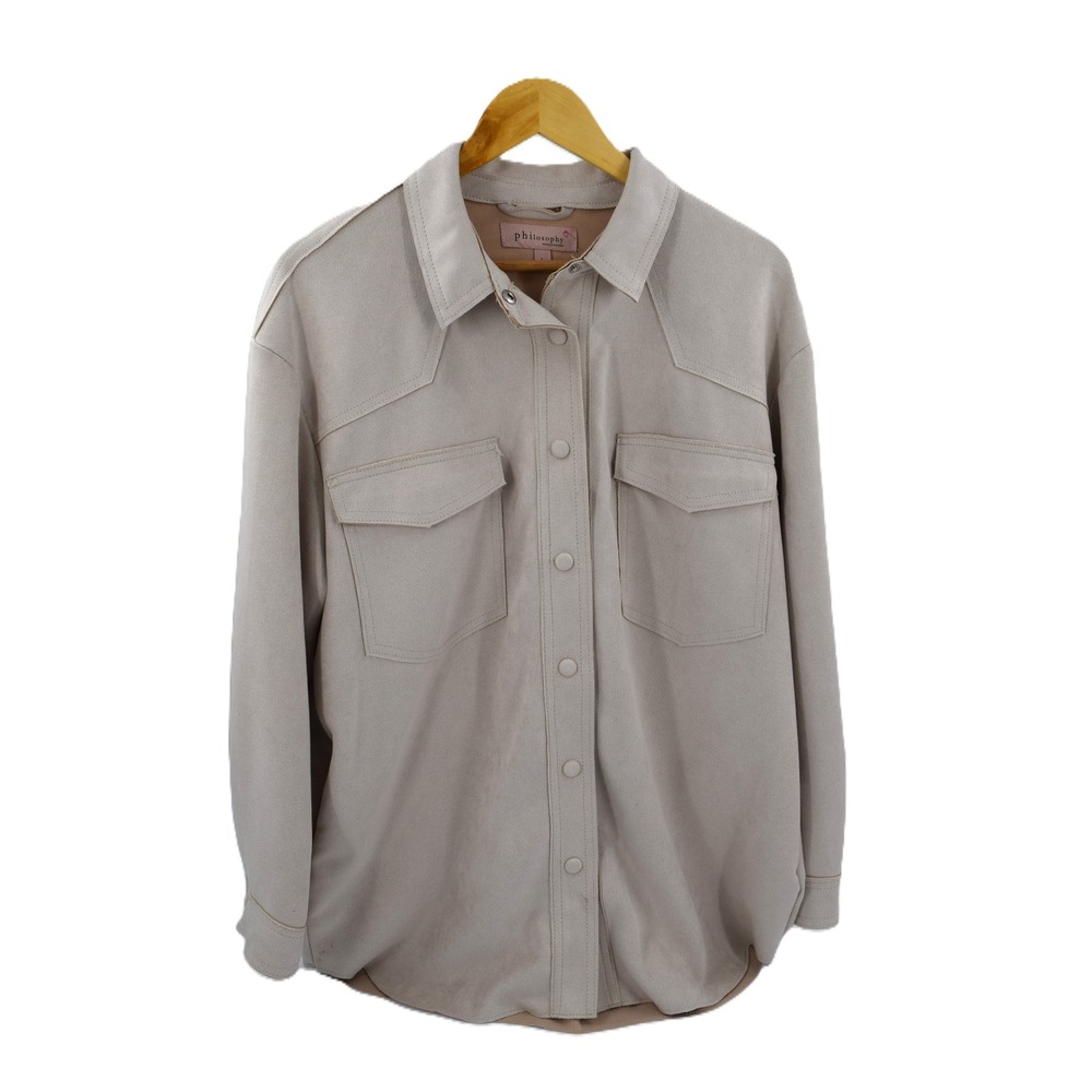Philosophy Republic Clothing‎ Faux Leather Utility Shirt Jacket Beige Size L